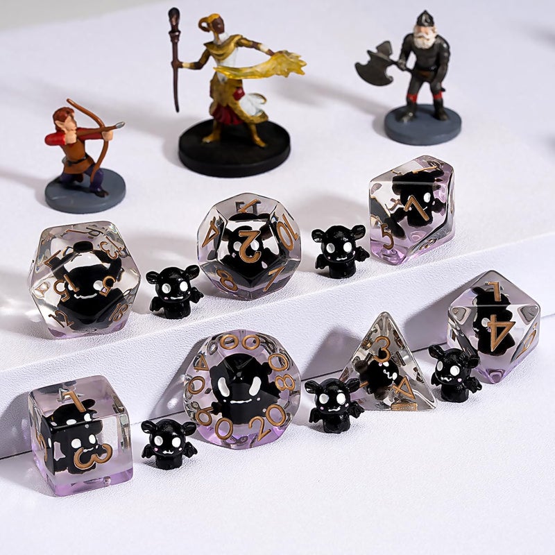 weyano DND Resin Bat Dice Set, D&D Polyhedral Dice for Dungeons and Dragons RPG, MTG Role Playing Games D and D Dice 7pc D20 D12 D10 D8 D6 D4 - Image 4